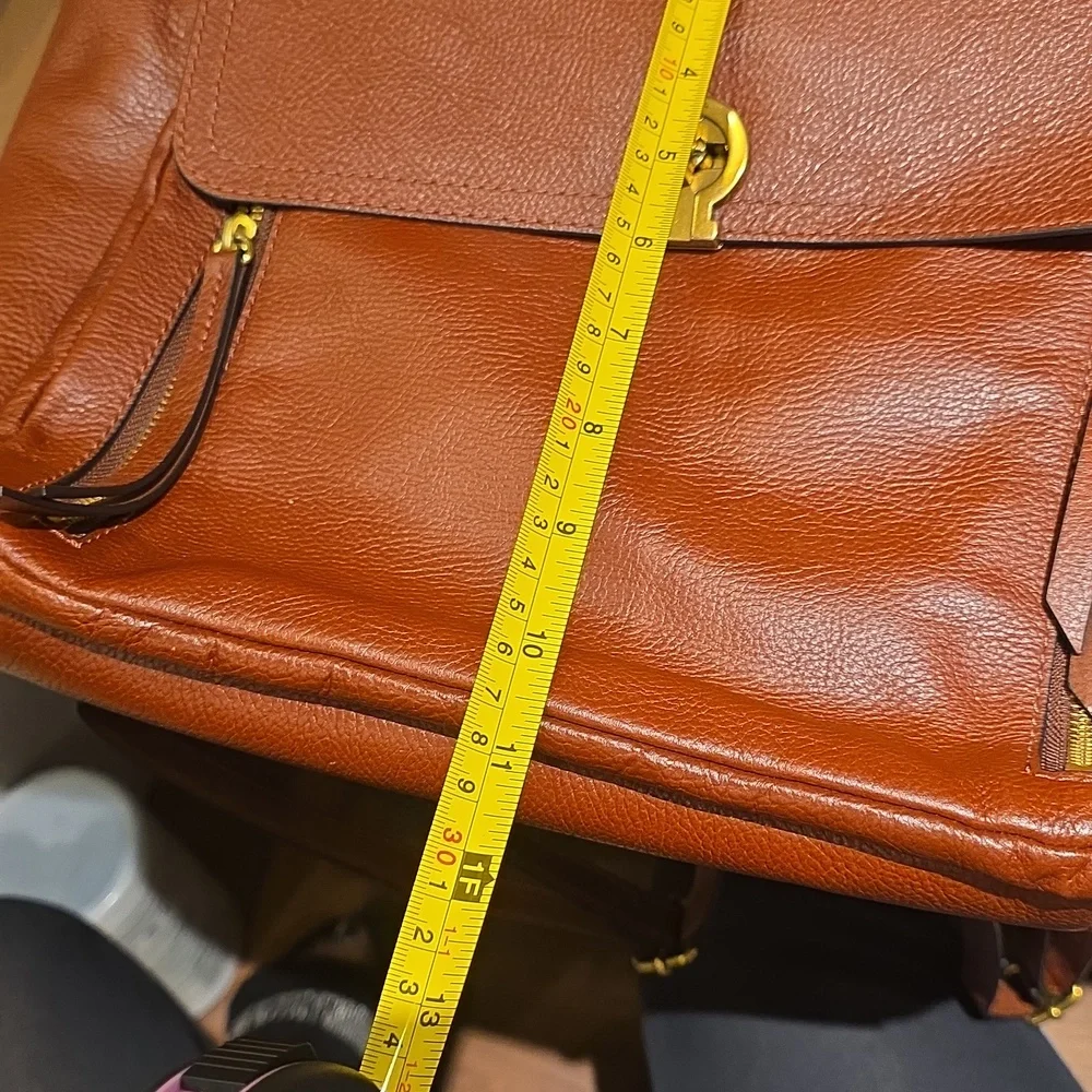 Fossil Brown Leather Backpack with Gold Hardware